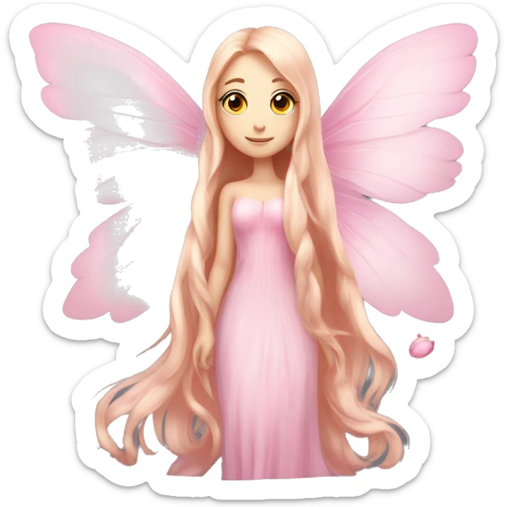 Beautiful, peony, fairy, light pink, long hair, big wings, fair skin sticker