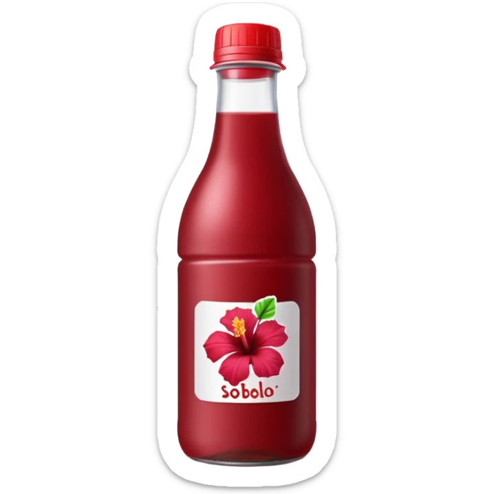 sobolo emoji (Ghanaian frink) in a plastic bottle and make the juice dark red  but a hibiscus on it and  write sobolo on it no hibiscus behind it on the label instead sticker