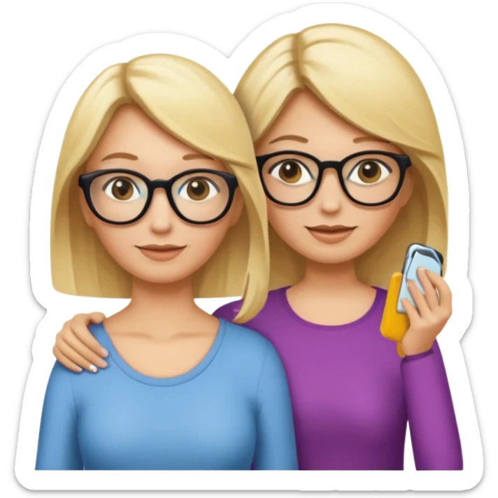 je voudrai un emoji d'une maman blonde avec des lunettes et de sa fille aux cheveux longs et blonds avec des lunettes sticker