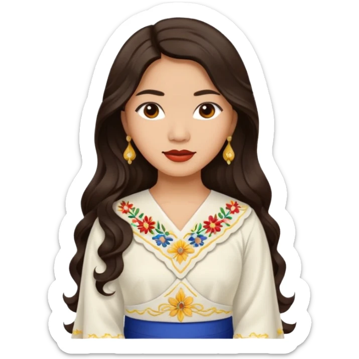 Filipino woman with long dark wavy hair parted in the middle wearing a traditional filipiniana sticker