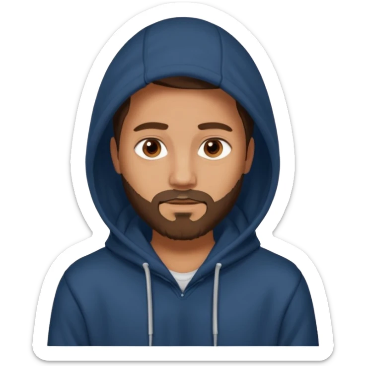 a guy wears a hoodie, his face is a mysterious, he looks pretty and handsome, but very distant 
he has a beard  sticker