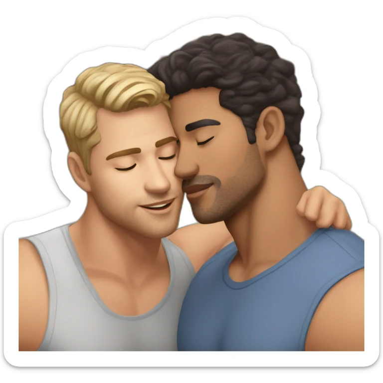 Sexy-fit-pose-Latino-male-and-caucasian-male-interracial-kissing sticker