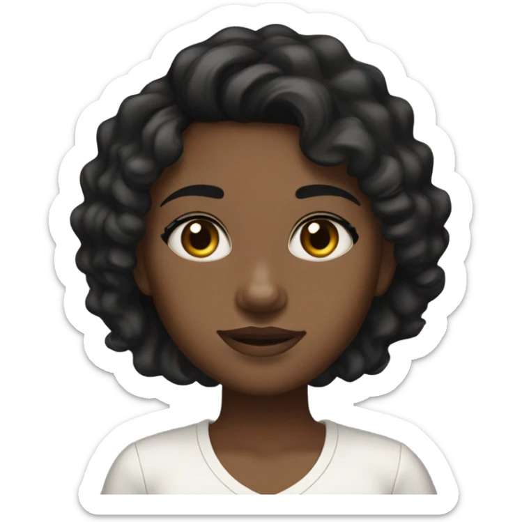 Girl with brown skin tone, wavy black hairs, pretty black eyes and long lashes and white shoulder down tto sticker