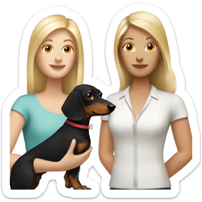 Blonde white woman and Brunette white woman holding black and tan dachshund sticker