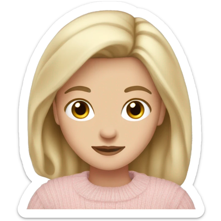 White girl with dark blonde hair wearing pale pink sweater sticker