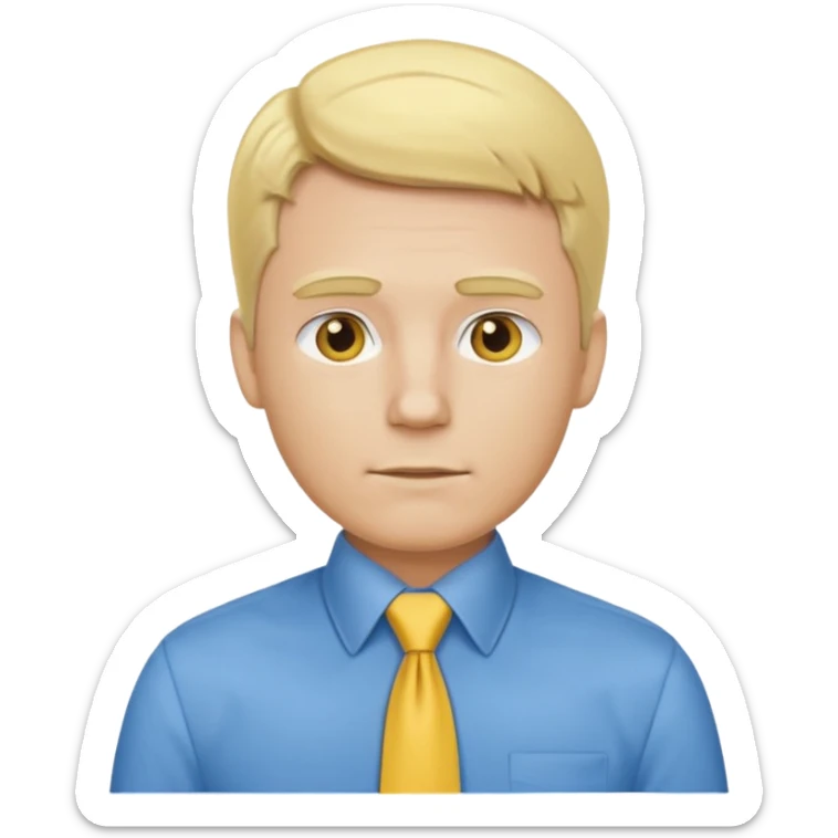 consulting man with hand with white skin and blonde hair with blue shirt and yellow tie sticker