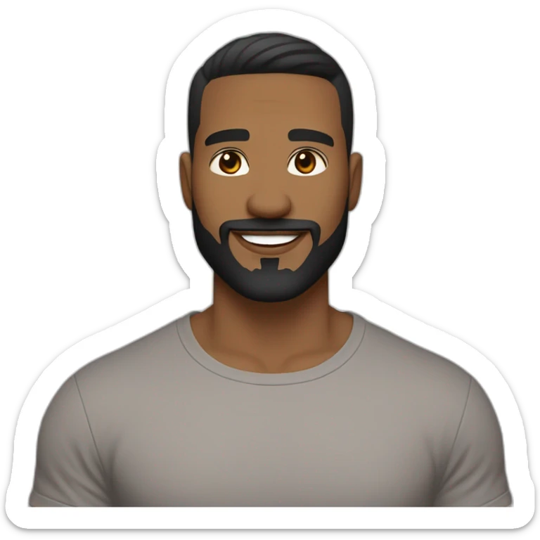 light brown skin male, black hair with a skin fade haircut, good beard, white teeth, black t shirt approximately 32 years old, good beard, chest up, confident sticker