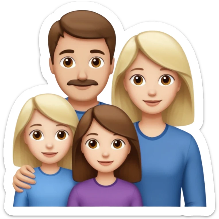 happy pale white family with one brown hair dad, one brown hair mom, one blonde girl, and one brown hair girl sticker