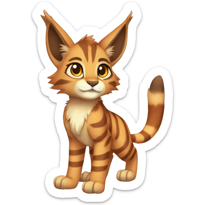 Anthro Beige-Orange-Brown Striped Fur-Sona-Fakemon Lynx-Caracal Full Body sticker