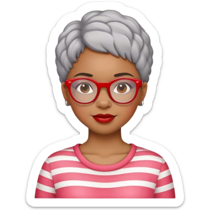 Light skinned Black girl with red glasses short natural gray haircut celebrating Mother’s Day sticker