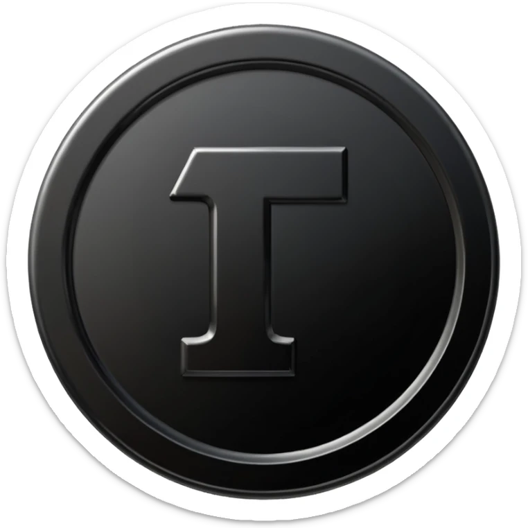 Emoji icon of a black coin with engraved number 1, minimalist style, isolated sticker