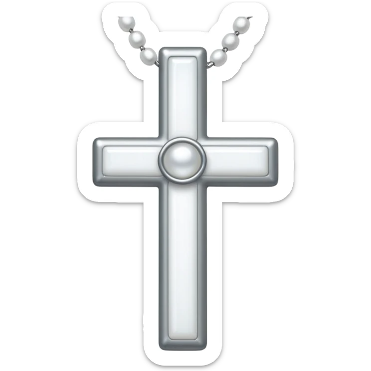 Elegant emoji icon of a white cross made of white beads, glossy surface, and white bead chain subtle shadows, pure white palette sticker
