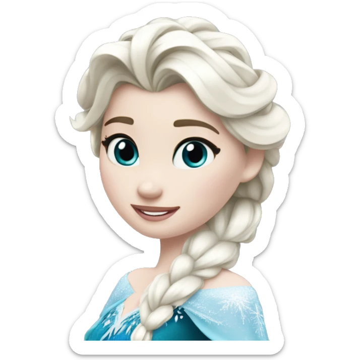 un pato con cuerpo azul, cabeza blanca y trenza con cabello blanco como Elsa de frozen sticker