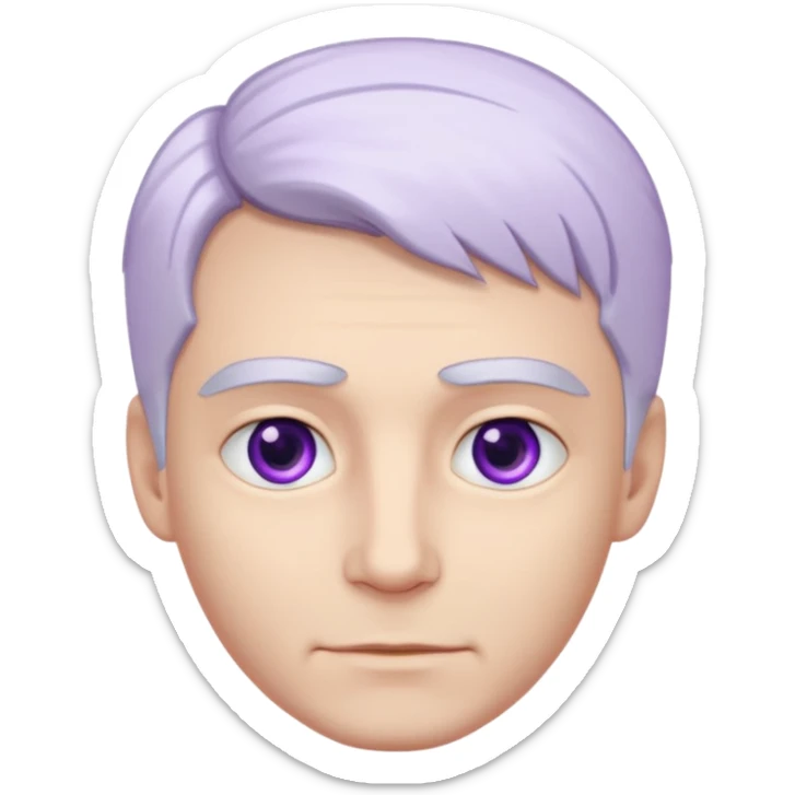 Beyaz uzun ve düz saçları olan,mor göz rengi olan, bembeyaz tenli bir erkek,genç,gözleri hafif çekik ve saçları da teni de bembeyaz olacak,genç olacak,kırışıklığı olmayacak,gözleri çekik ve mor renk olacak,alnında kırışıklık olmayacak,saçı daha beyaz olsun,genç olacak sticker