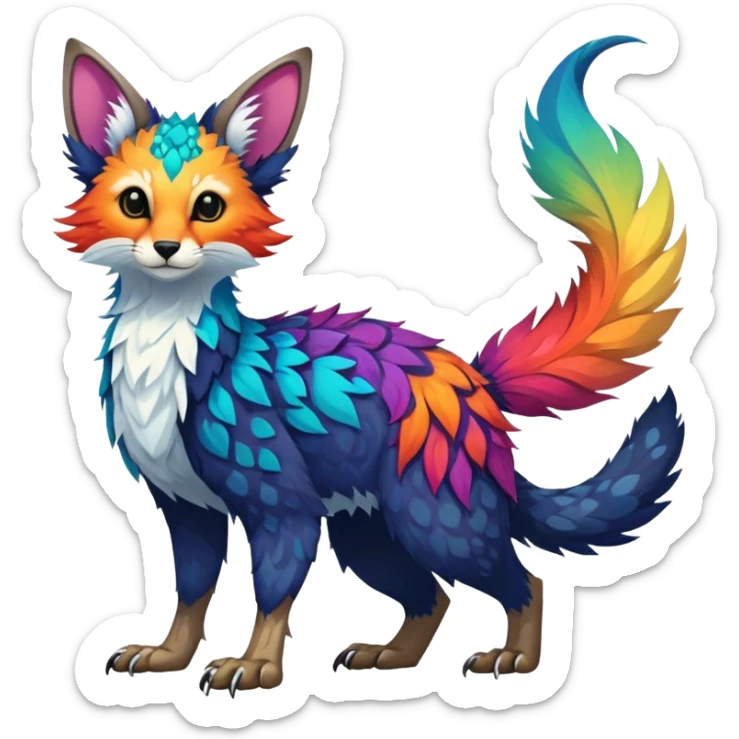 Feral Rare Fantasy vibrant colorful Vernid-Trico-species by LiLaiRa, random markings, tufted tail, tufted ears, full body sticker