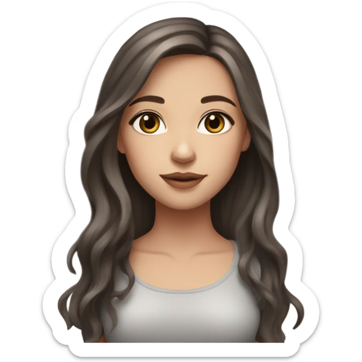 Girl with brown hair with dark gray highlights, fair skin, long beautiful hair, soft pink lips and brown eyes sticker