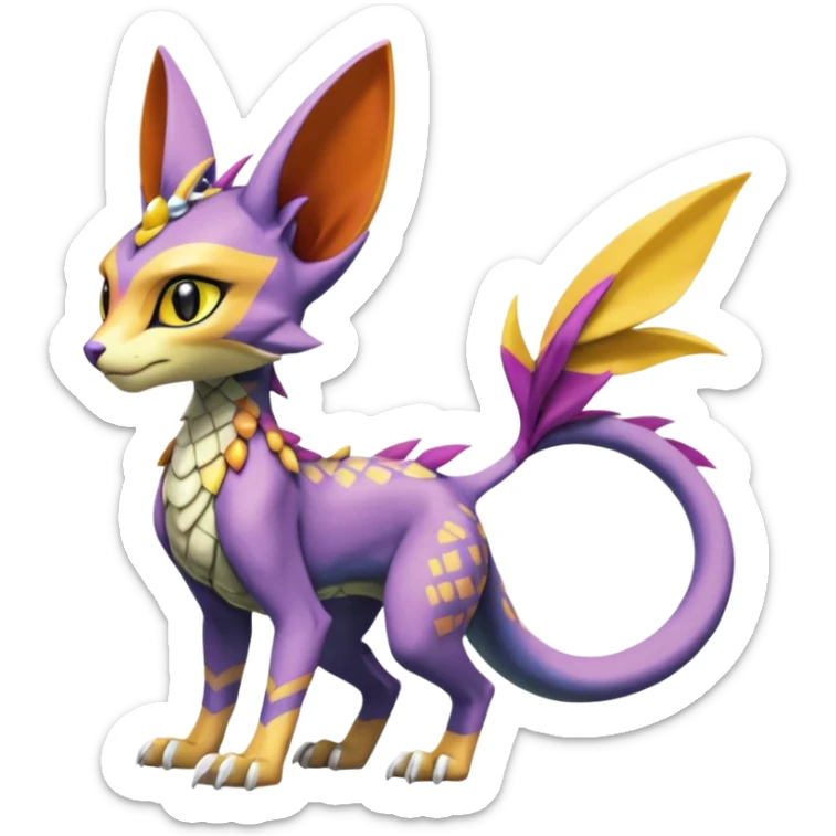 Colorful Meloetta-Spyro-Sphynx-Lykoi-Sergal-Renamon-Wargreymon-Pokémon-Digimon-Fakémon-fusion-hybrid-creature sticker