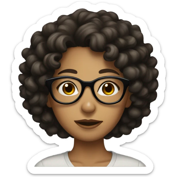 tan girl with black glasses with dark brown curly hair sticker