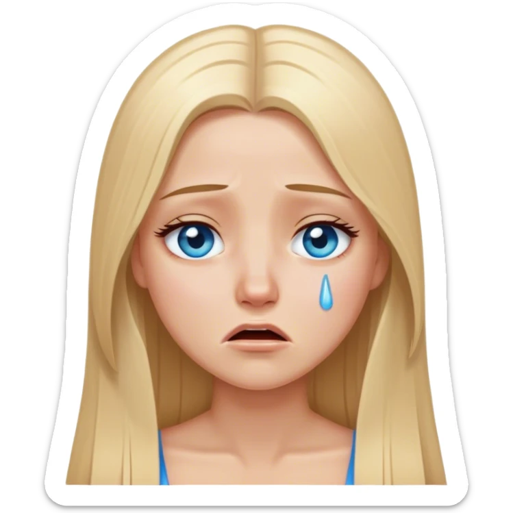 beautiful white girl with long straight blonde hair blue eyes crying  sticker