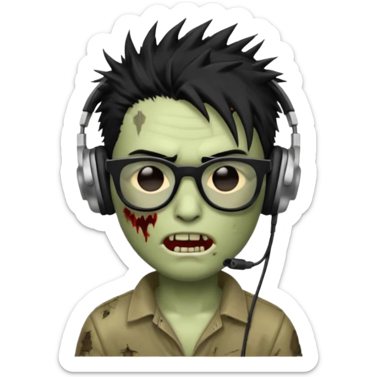 make a zombie iphone emoji with black  glasses, scratches black spiky hair and headphone
 sticker