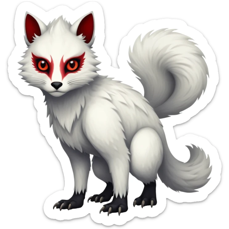 a white exotic edgy vernid-fionbri-creature, with black belly and red eyes, full body sticker