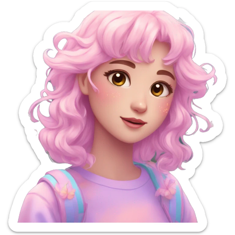 Dreamy pretty shiny colorful girl in nature pastelcore kawaii aesthetic sticker