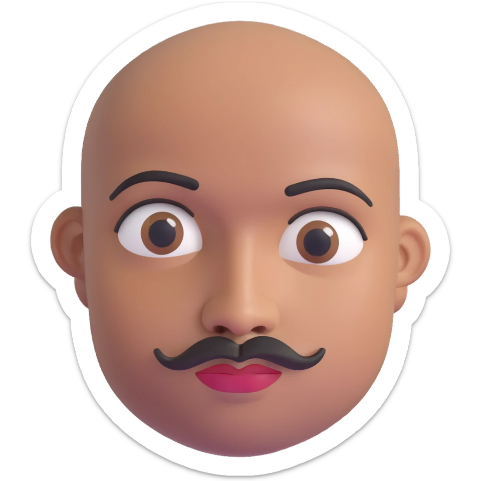 Oxumarê as a 37-year-old bald Black man with smooth oval head, indigenous facial features, mustache with goatee (no hair on sides of face), contour from chin to lips, and a beauty mark on left side below lip, Memoji style sticker