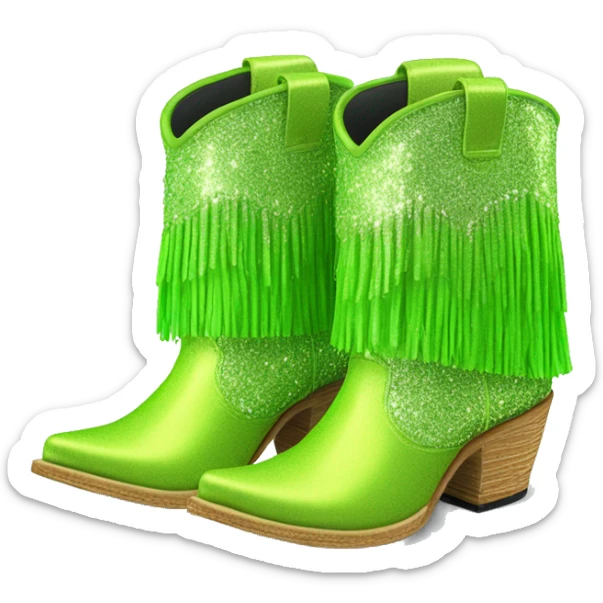 Realistic lime green fashion cowgirl boots with sparkly shiny glitter fringe on them. sticker