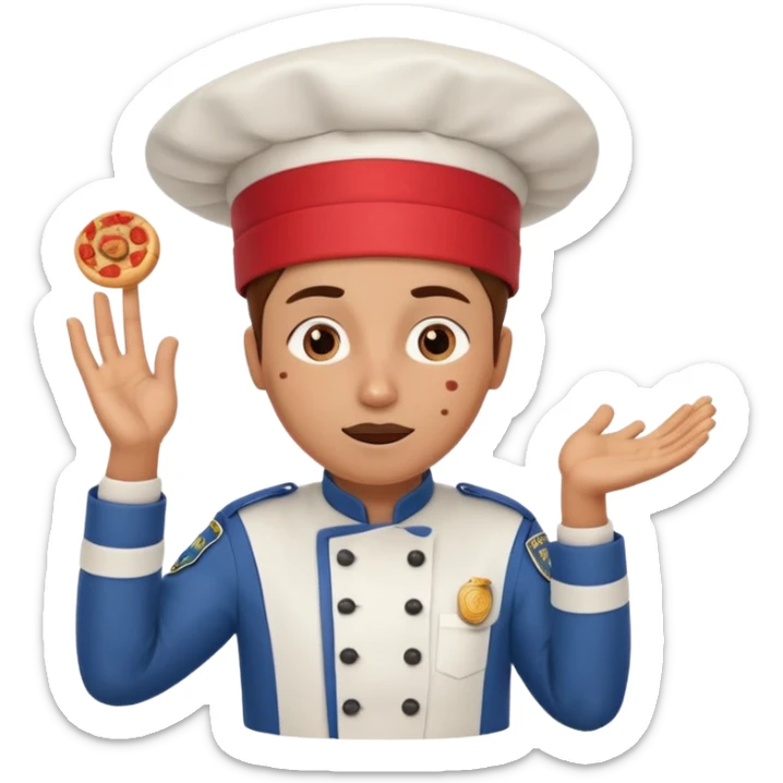  character that is police officer, Chef hat, Expressive body position, Skin or fur, Pepperoni, Frozen, Bus, Tribal outfit, Spiral horn, entertainment, Film studio, hat type, emotion.
 sticker