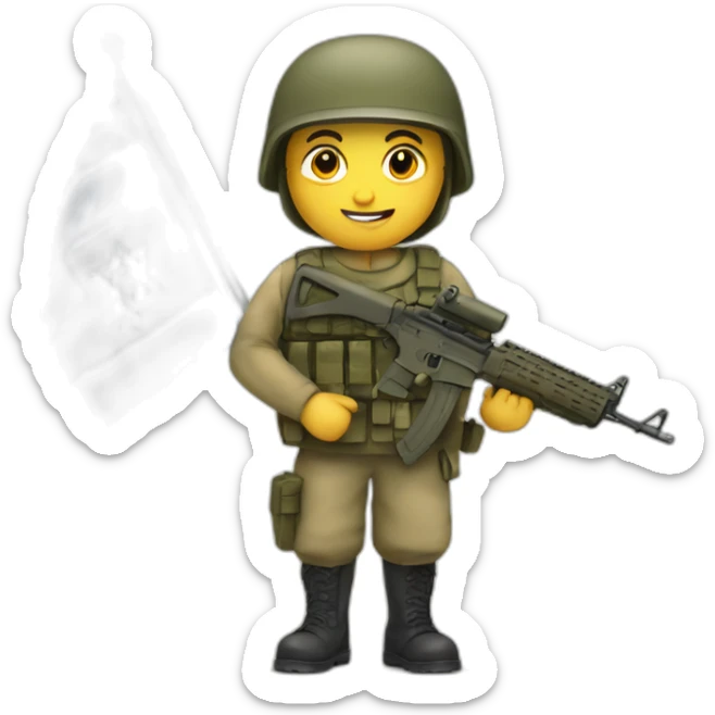 A soldier holds the flag of the State of Israel sticker