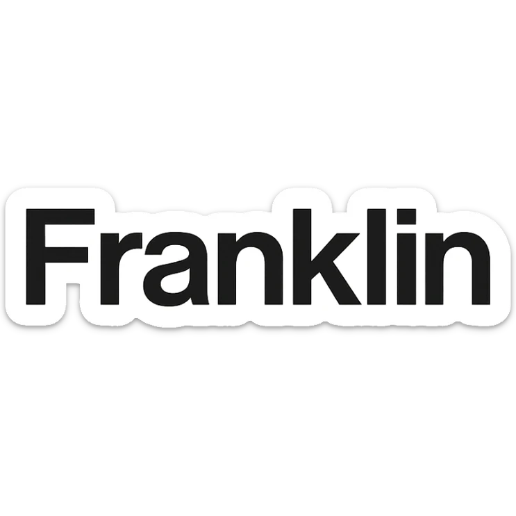 word mark of 'Franklin' with only the first letter capitalized, Helvetica-style startup font, minimalist, pure black sticker
