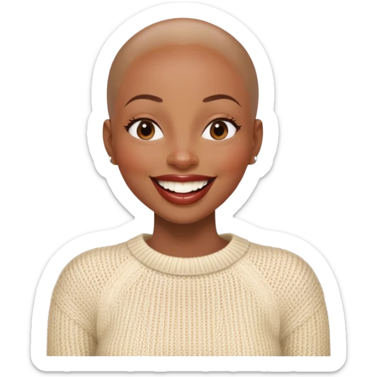 shiny skin wearing cream knitted sweater Alluring laughing black woman wide nose bald head big brown lips  sticker