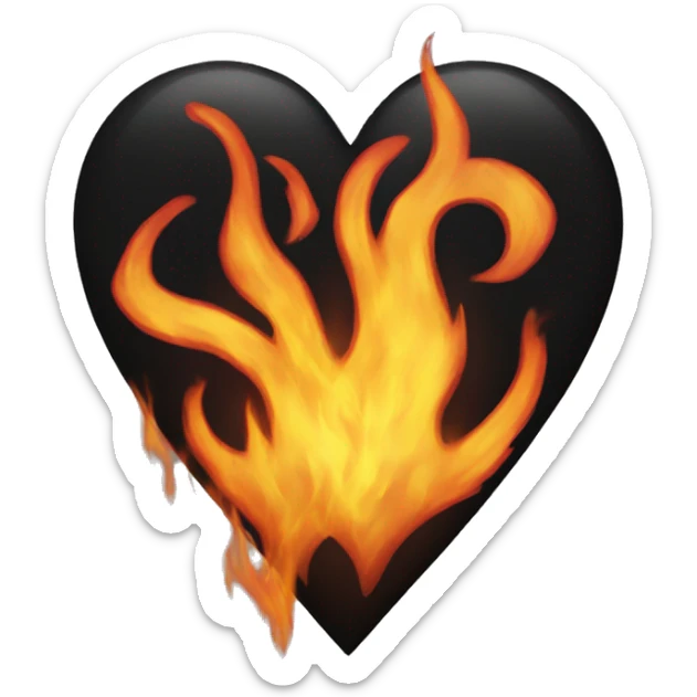Black heart on fire sticker