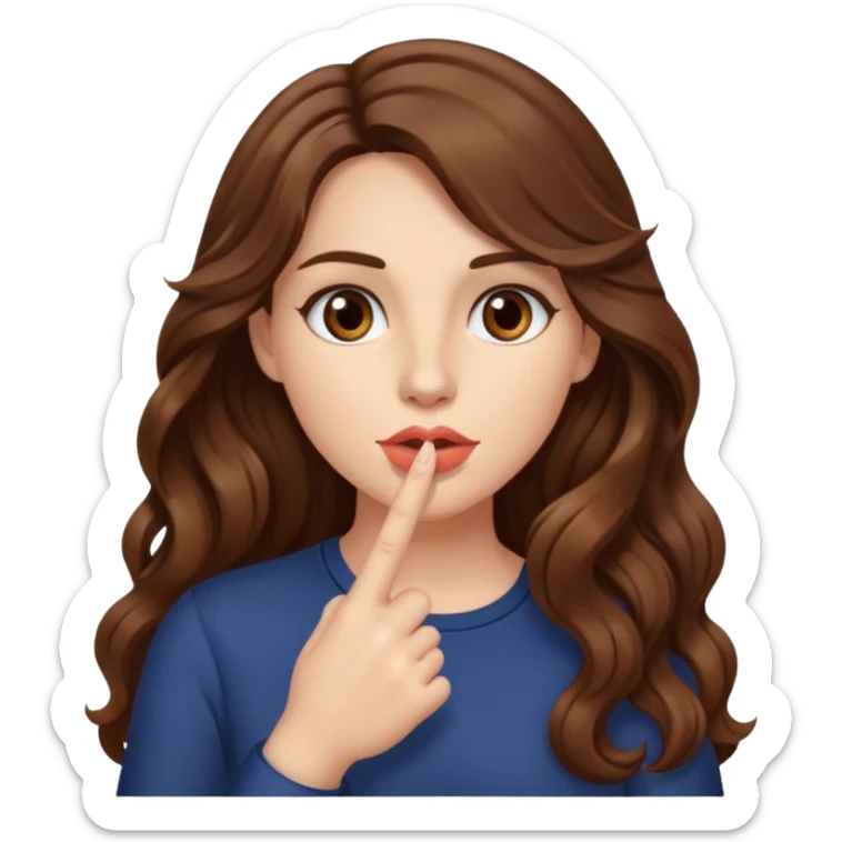 I want her hair to be long, wavy, brown, and fair-skinned, and for her to put her finger on her lips. sticker