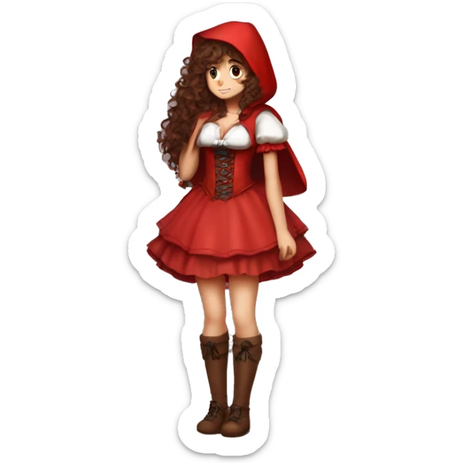 Little Red Riding Hood long curly hair brown corset and dress full body pose non-chibi sticker