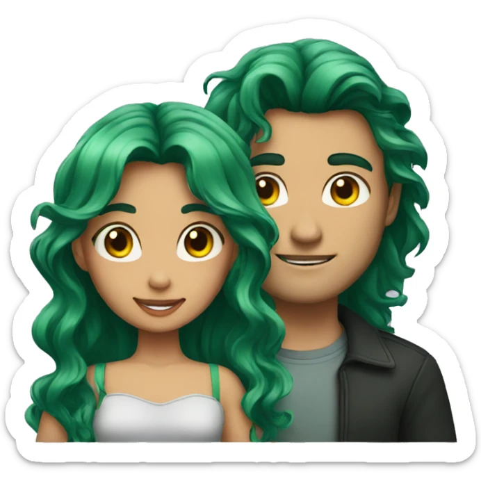 girl who has green hair with a guy who has long wavy black hair sticker