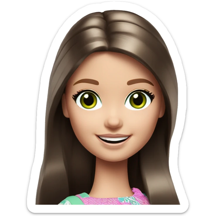 cheerful girl barbie long dark brown hair green eyes sticker