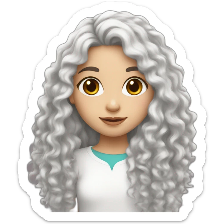 White skin color pakistani girl with black frizzy long hair sticker