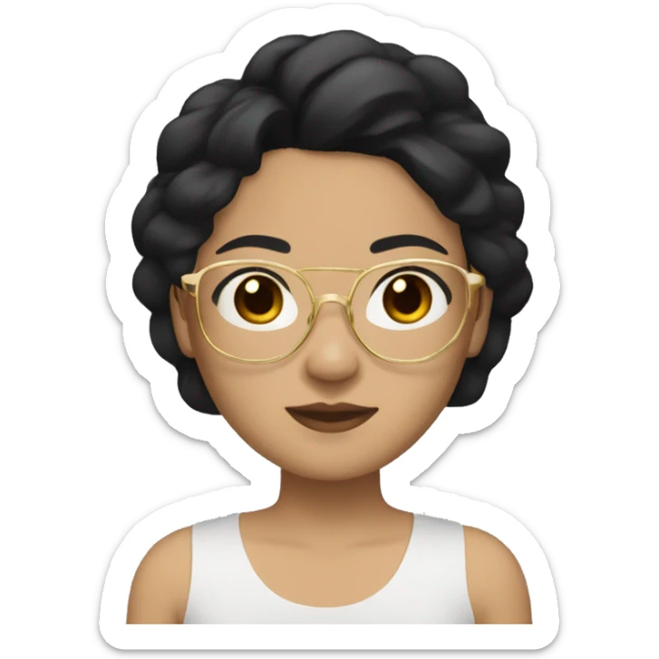 filipina with black hair black eyes with gold glasses  light skin sticker