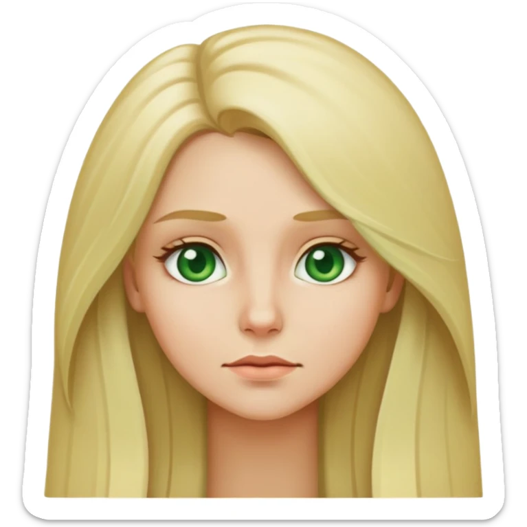 blonde with long hair and pale green eyes, thoughtful, emoji style sticker