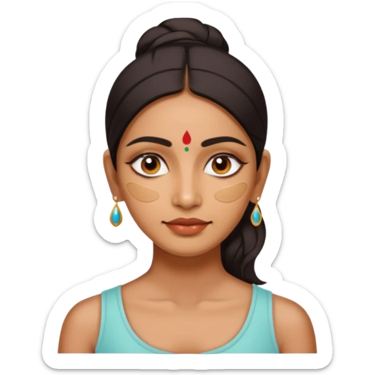 make an emoticon of a woman that has gel-like under eye patches of skincare of transparent color and make the woman slighlty indian, please remove the earrings anf the bindi  sticker