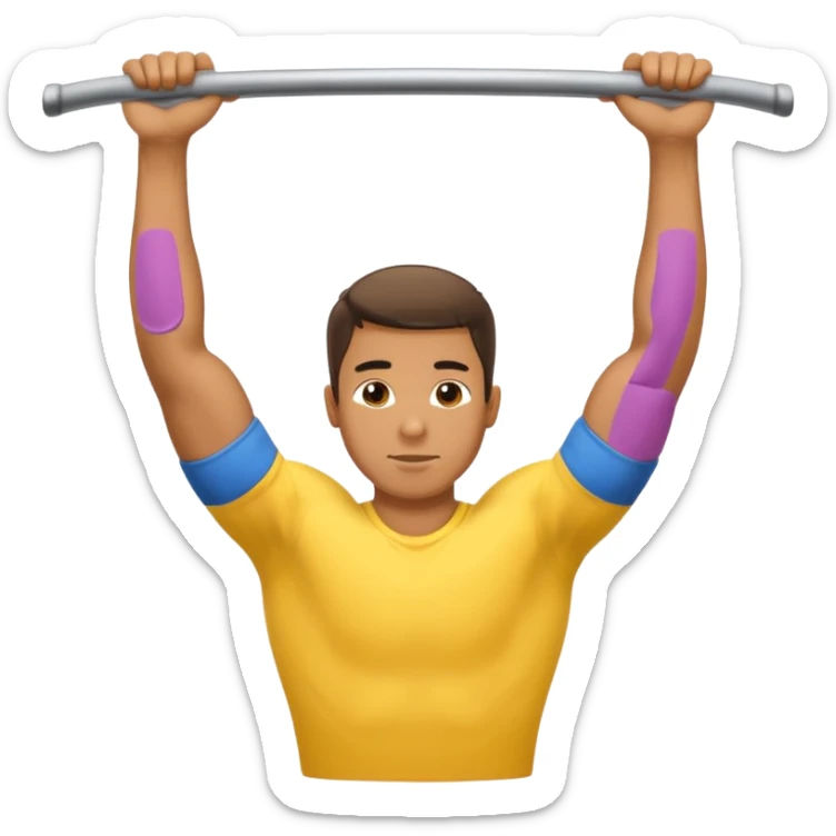 Homem amarelo fazendo barra fixa mostrando as costas sticker