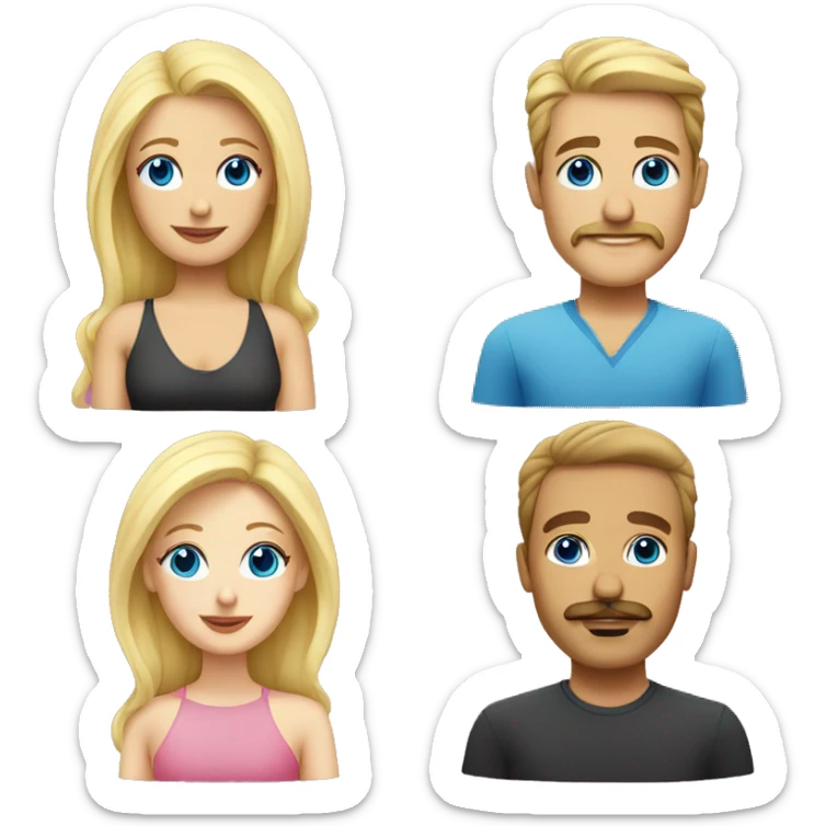 Couple woman with pink hair blue eyes man with mustache and shoulder length blonde hair sticker