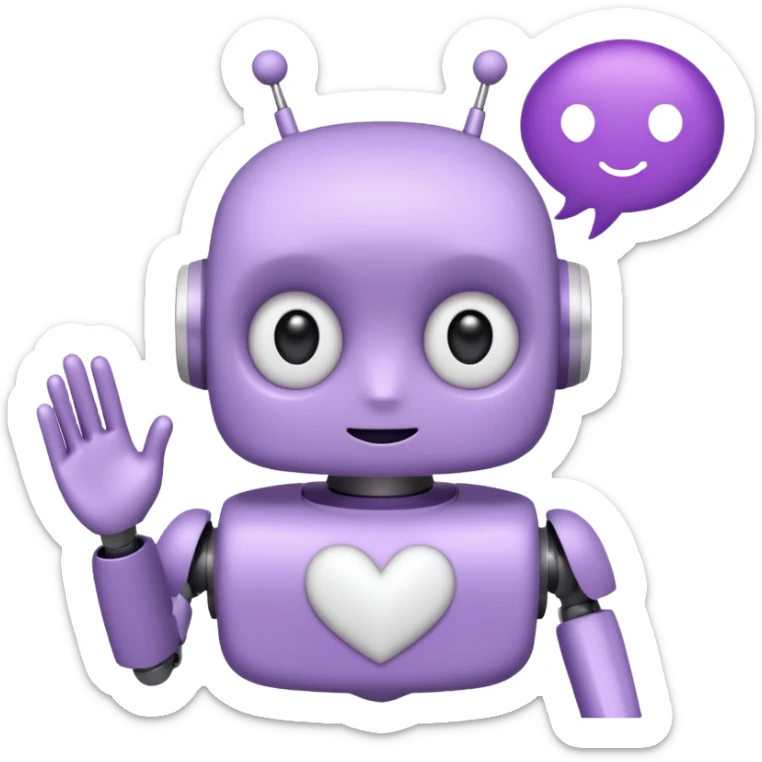 bot in flieder mit herzaugen in weiß mit sprechblase wo steht - lass uns Content erstellen sticker