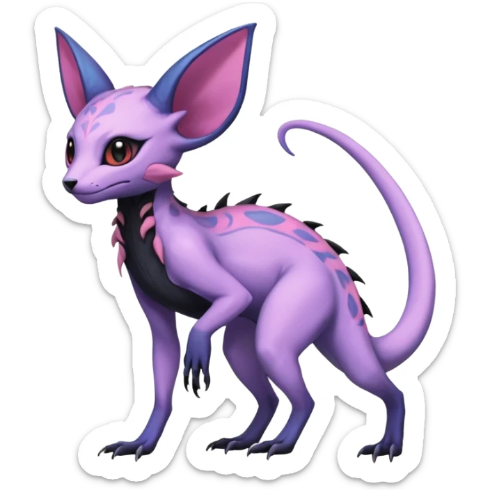 Rare realistic cool cute epic aesthetic gothic colorful Salandit-Amaura-Espeon-Genet-species-Fakemon-hybrid-creature, with markings, full body sticker