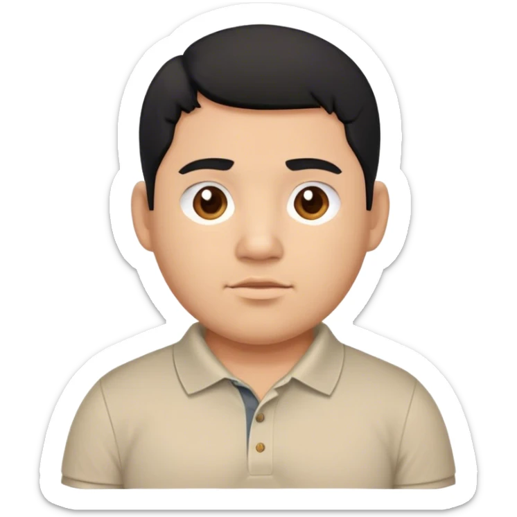 Latino male, black hair, light brown, a bit chubby, wearing a polo shirt sticker