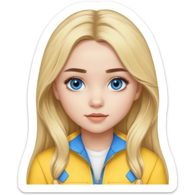 Sabrina Carpenter blue eyes, long blonde hair, yellow tour outfit sticker