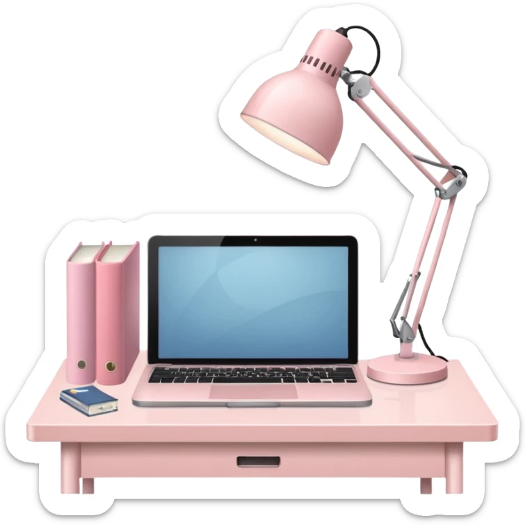 Pale Pink  Workstation and book and Light Pale Pink Desk lamp and computer for Lease sticker