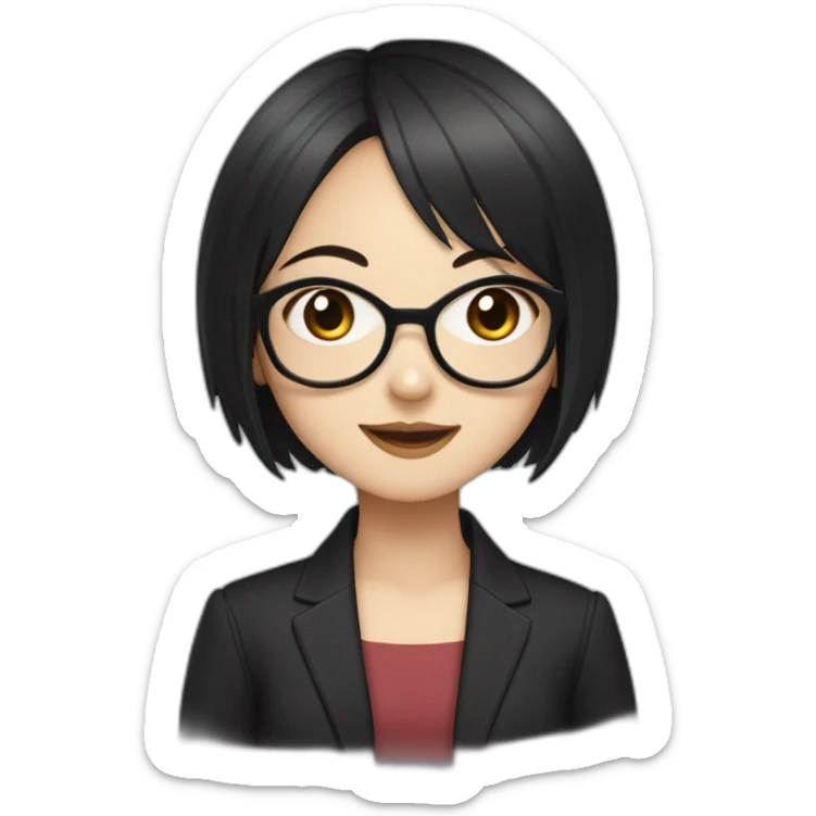 Chinese girl-Light skin - long straight black hair - bangs - Rimless glasses - Ruiyang - Neutral - Dark pupils - High nose - drooping mouth - Dark clothes - Rational - confident sticker
