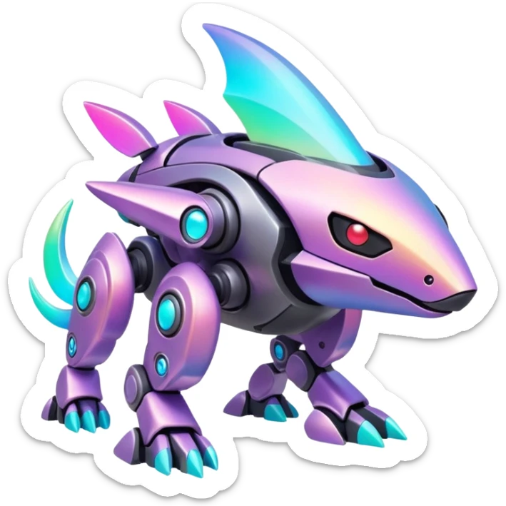 Mechanical Nebulae Pastel Hot Exotic Lush Warm Cute Adorable Colorful Shiny Iridescent Futuristic Modern Cybernetic Protogen-Fakémon-Pokémon-creature-fusion (full body) sticker